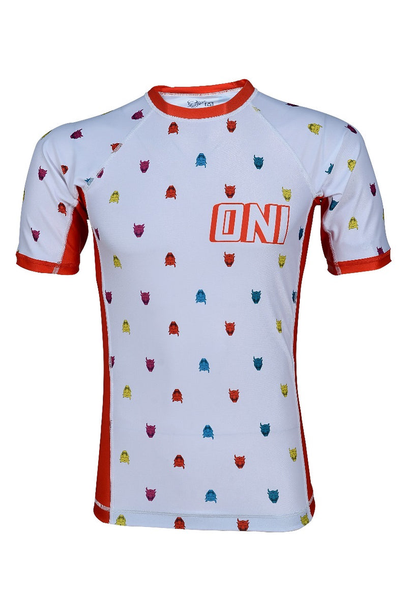 Oni “Finisher” White Short Sleeve Rash Guard – Upper Body Submission Edition