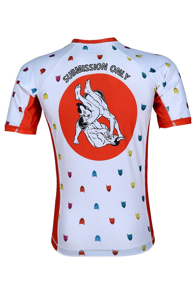 Oni “Finisher” White Short Sleeve Rash Guard – Upper Body Submission Edition