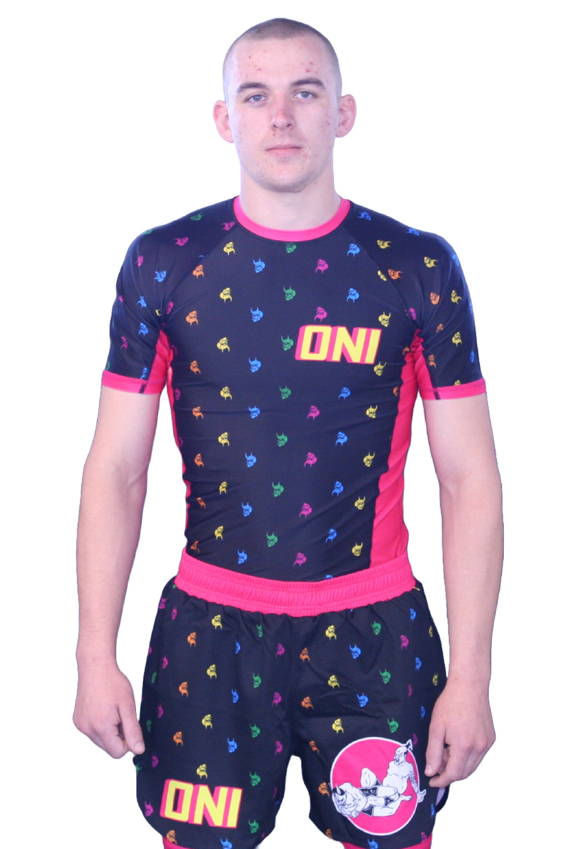 Oni “Finisher” Black Short Sleeve Rash Guard – Lower Body Submission Edition