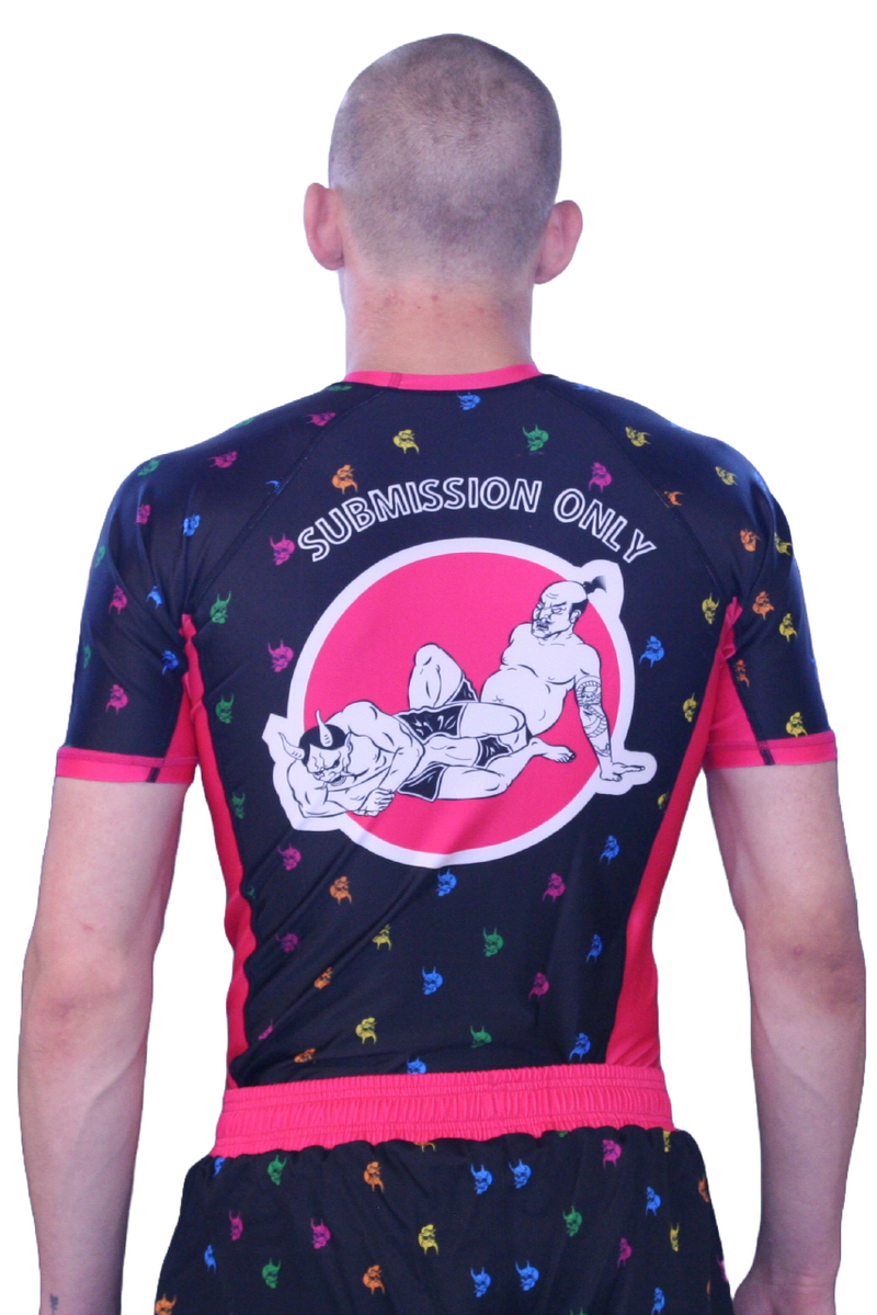 Oni “Finisher” Black Short Sleeve Rash Guard – Lower Body Submission Edition