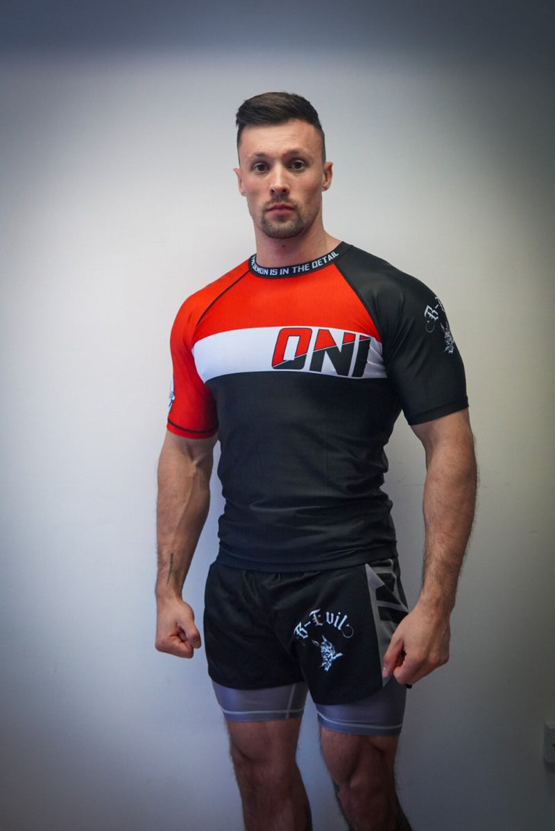 Oni "B-Evil" Black Ranked Short Sleeve Rash Guard