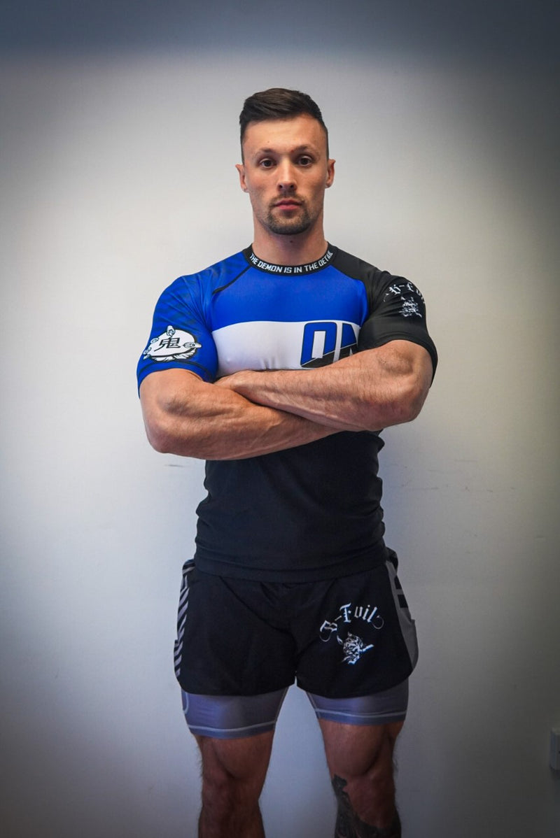 Oni "B-Evil" Blue Ranked Short Sleeve Rash Guard