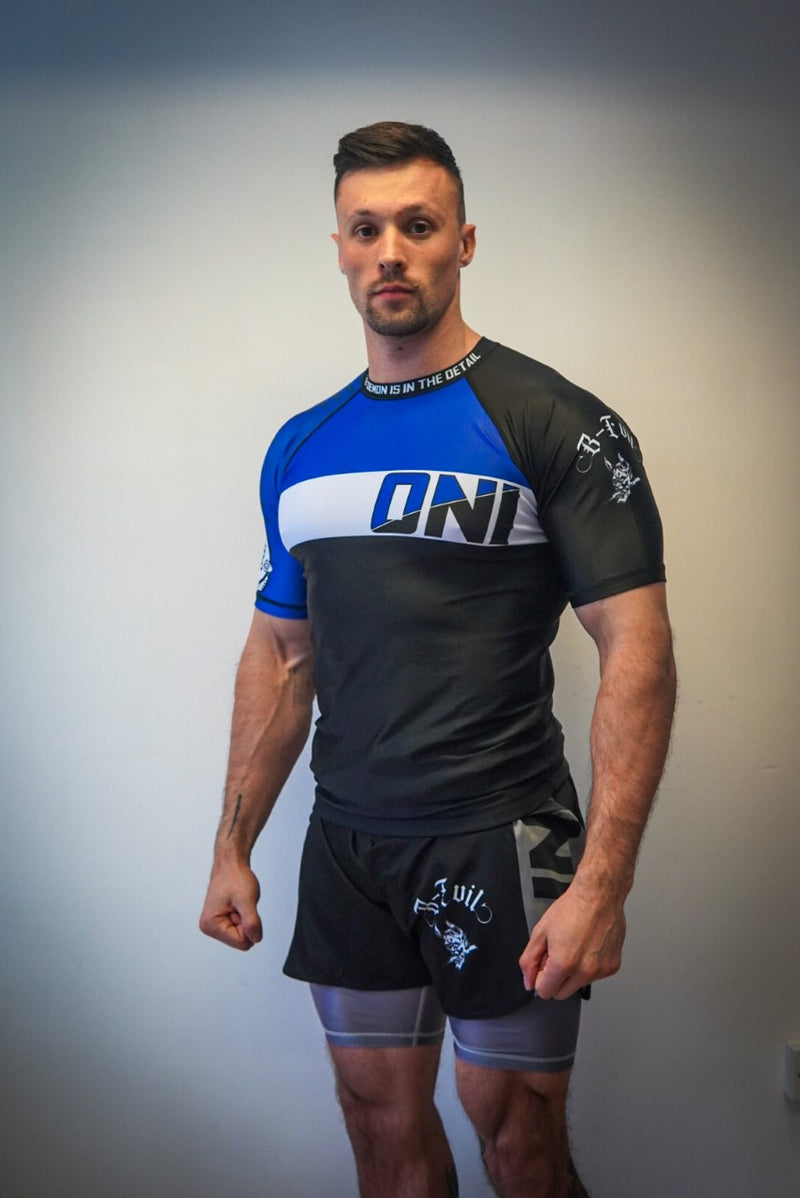 Oni "B-Evil" Blue Ranked Short Sleeve Rash Guard