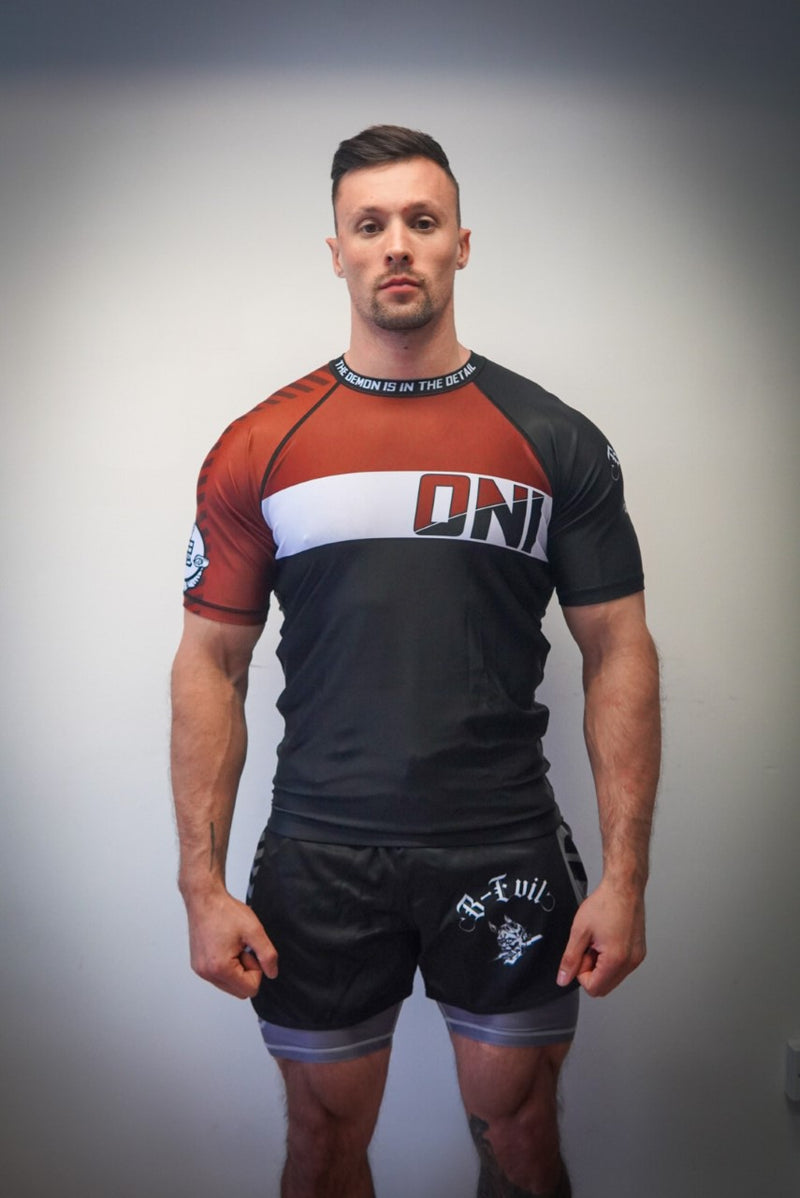 Oni "B-Evil" Brown Ranked Short Sleeve Rash Guard