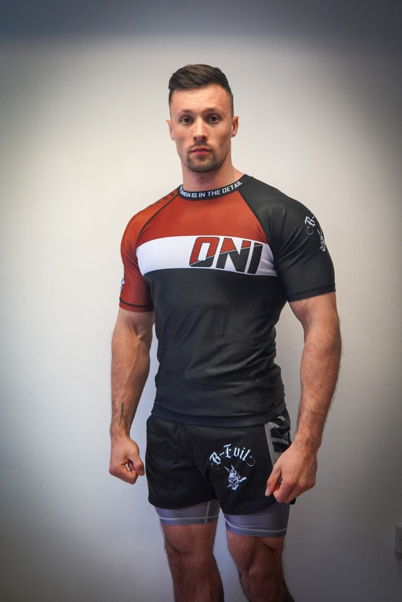 Oni "B-Evil" Brown Ranked Short Sleeve Rash Guard