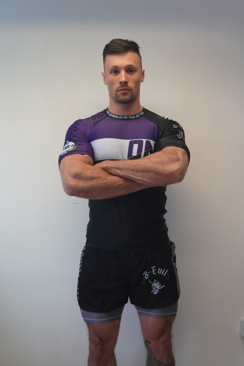 Oni "B-Evil" Purple Ranked Short Sleeve Rash Guard