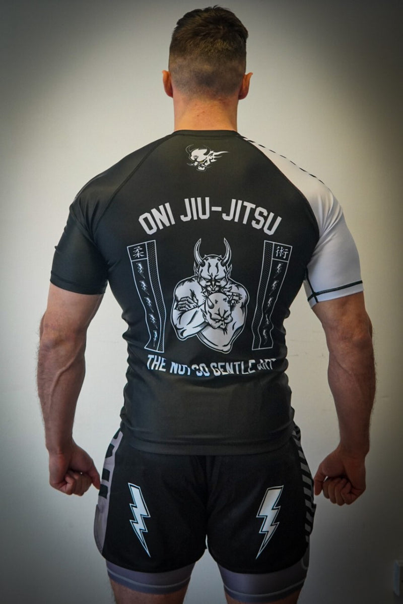 Oni "B-Evil" White Ranked Short Sleeve Rash Guard