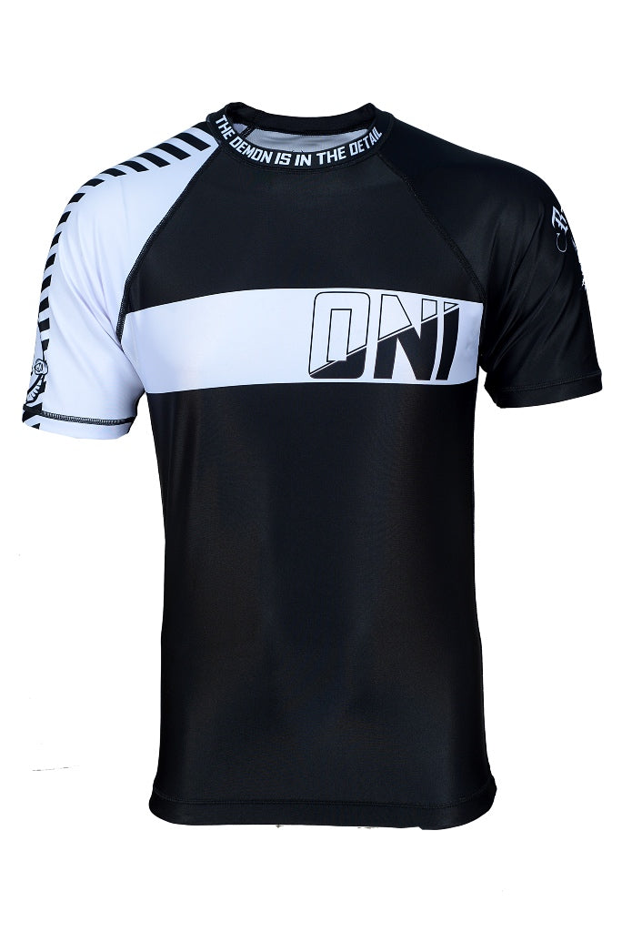 Oni "B-Evil" White Ranked Short Sleeve Rash Guard